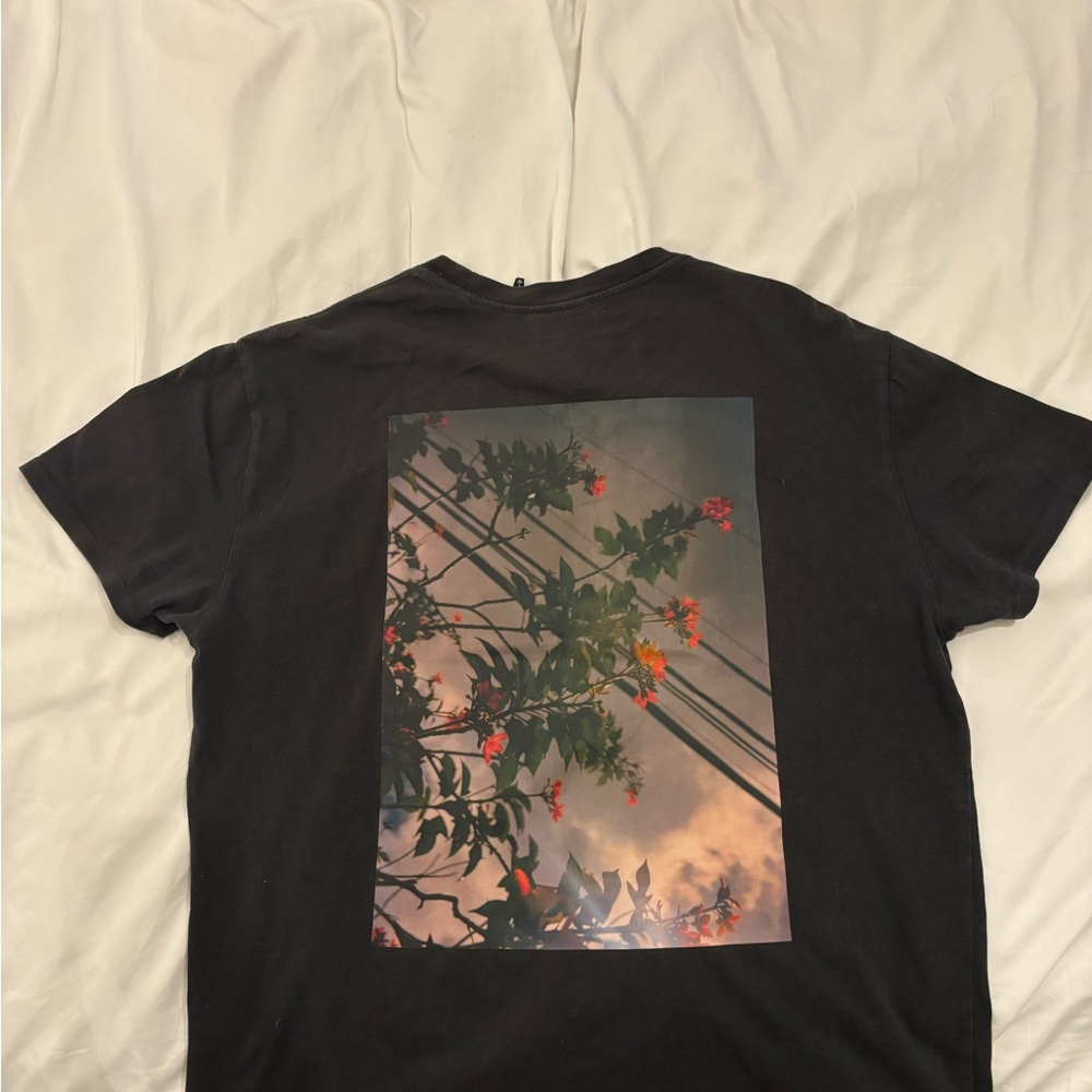Essentials Black Tee with Floral Graphic